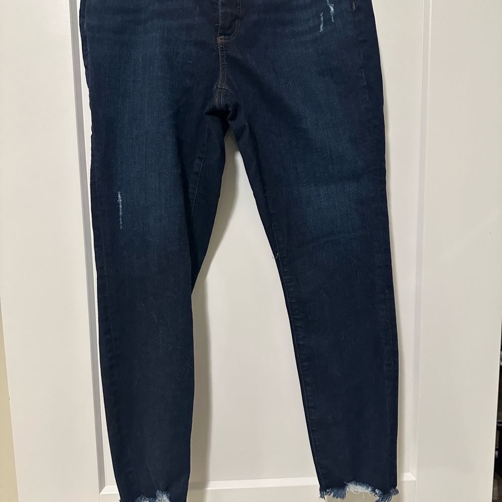 Ann Taylor Blue Ankle Cropped Jeans with Frayed Hem